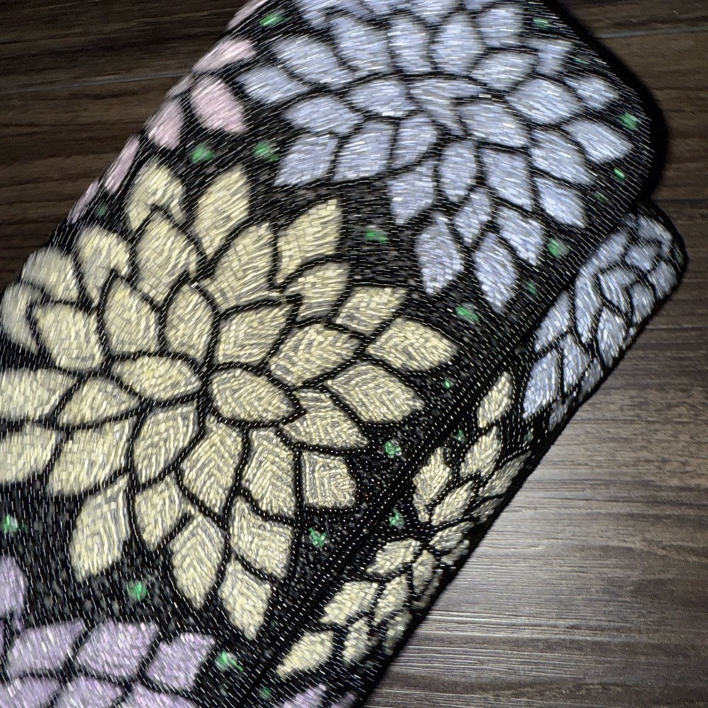 Elegant Black and Cream Floral Clutch